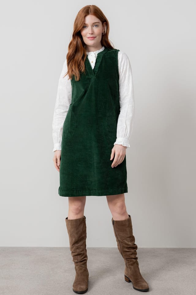 Lily & Me Lily & Me Women's Belle Stretch Cotton Jumbo Cord Knee Length Dress in Dark Green - 3