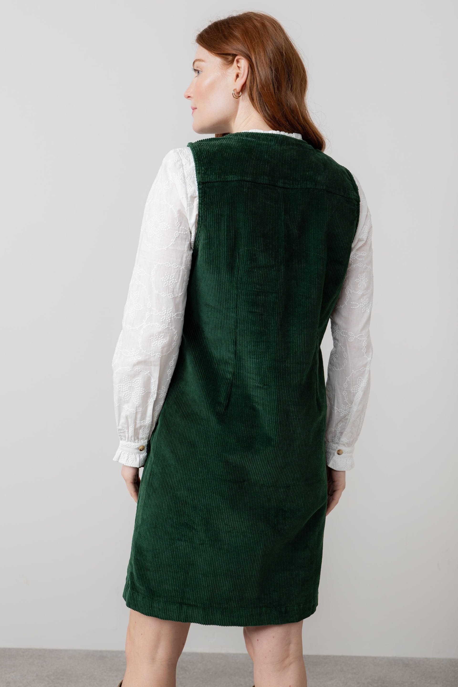 Lily & Me Lily & Me Women's Belle Stretch Cotton Jumbo Cord Knee Length Dress in Dark Green - 4