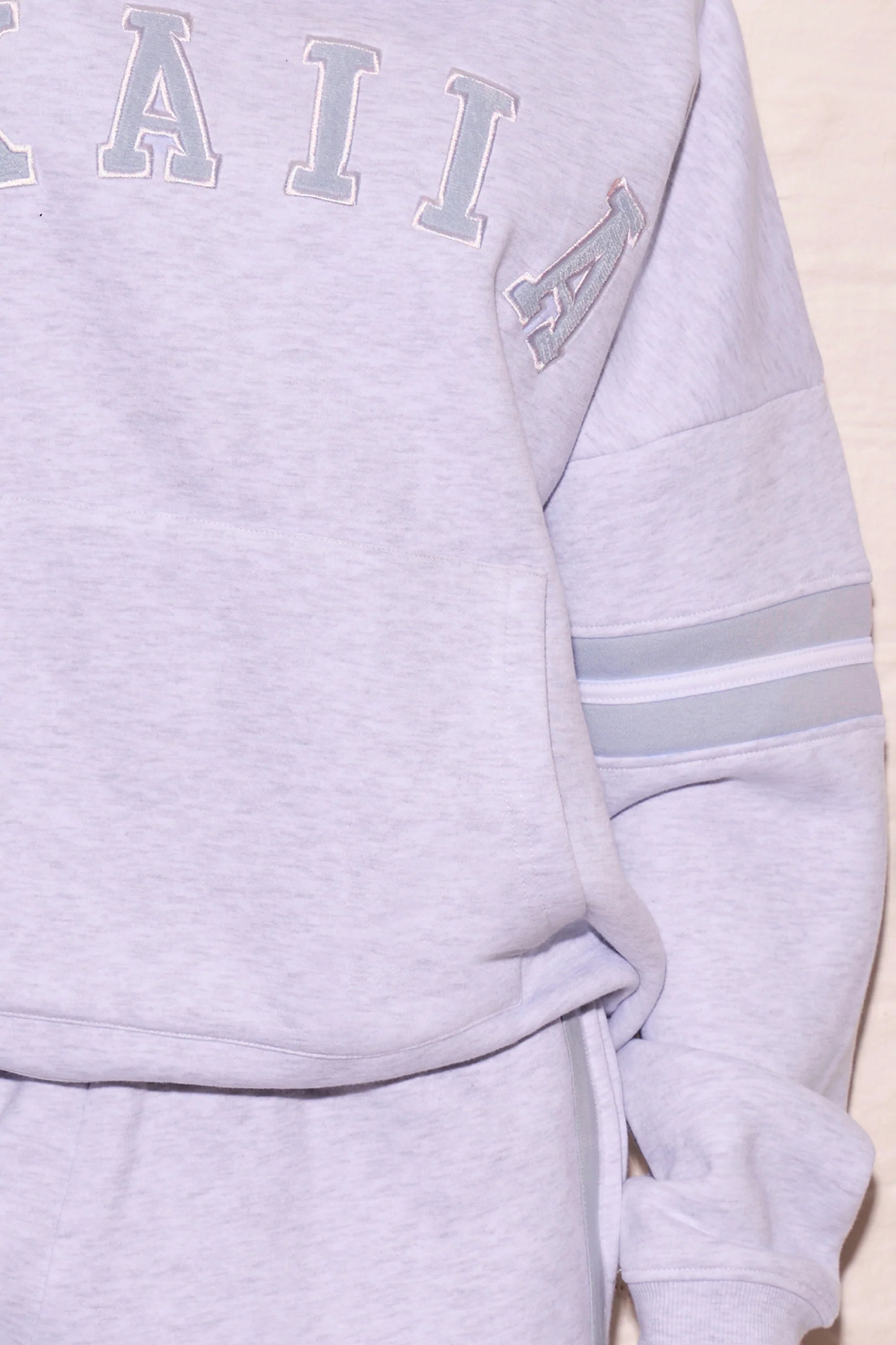 Kaiia Kaiia Arm Detail Oversized Hoodie Light Grey Marl & Dusty Blue - 2