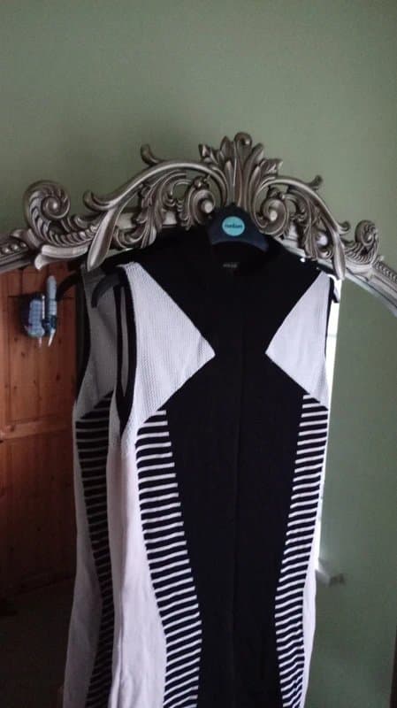 River Island River island size 16 black cream white monochrome jumper vest dress sleeveless high neck
