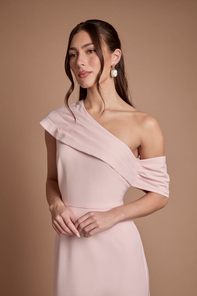 Coast Coast Women's Crepe High Neck One Shoulder Bridesmaid Maxi Dress in Blush - 2
