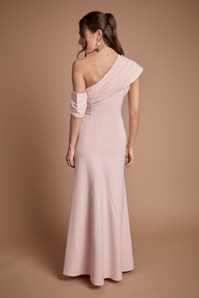 Coast Coast Women's Crepe High Neck One Shoulder Bridesmaid Maxi Dress in Blush - 3