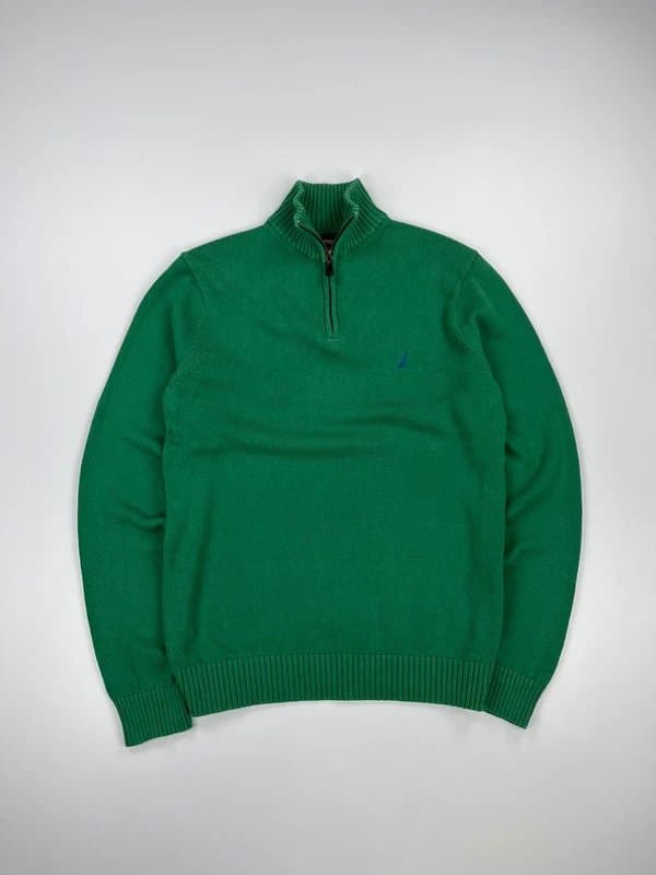 Nautica Nautica Knitted Jumper Mens Small Green Quarter Zip Sweater
