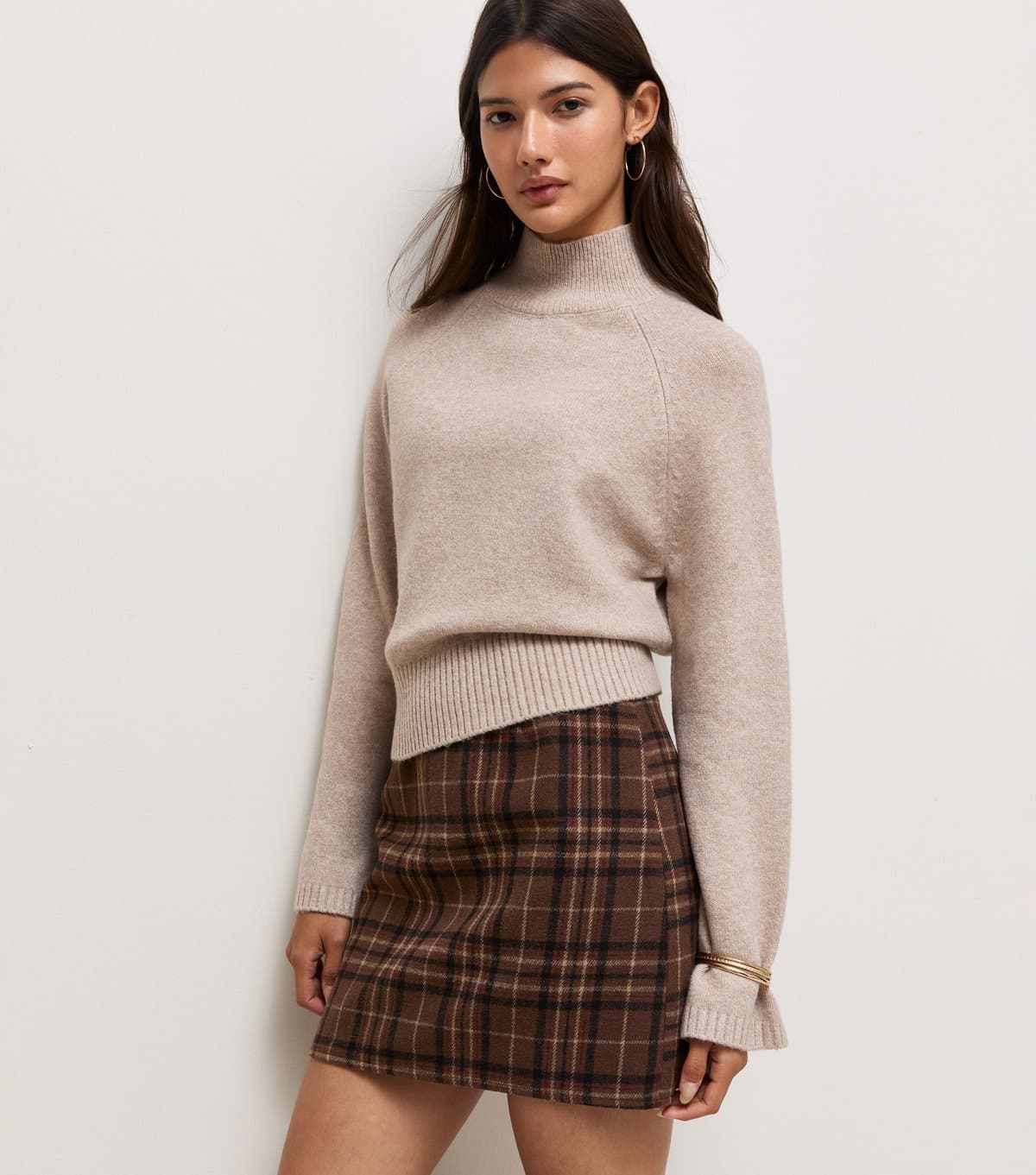 New Look Women's Brown Brushed Check Pelmet Mini Skirt New Look