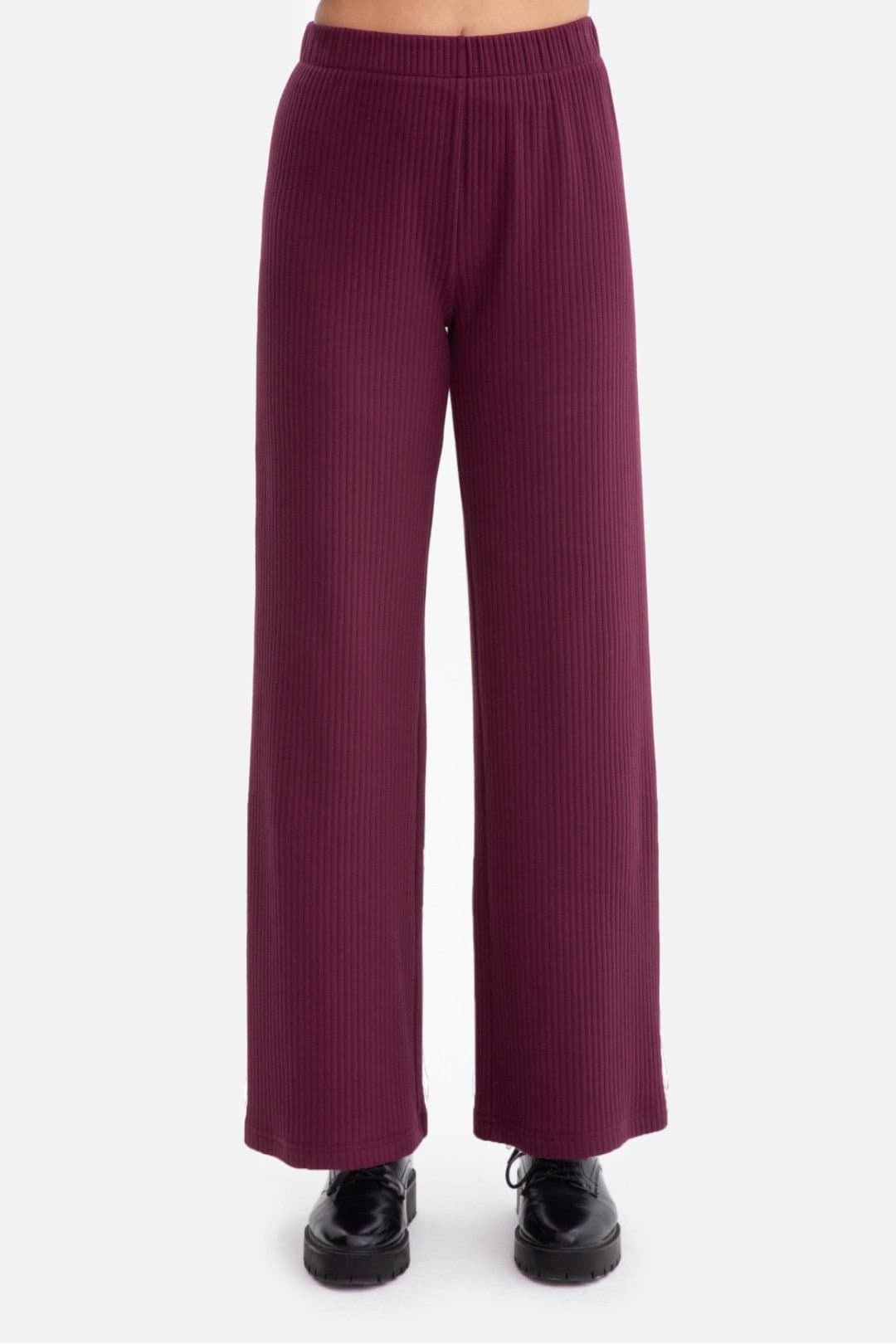 Love Lace Love Lace Women's Ribbed knit elastic waist straight leg trousers in Violet