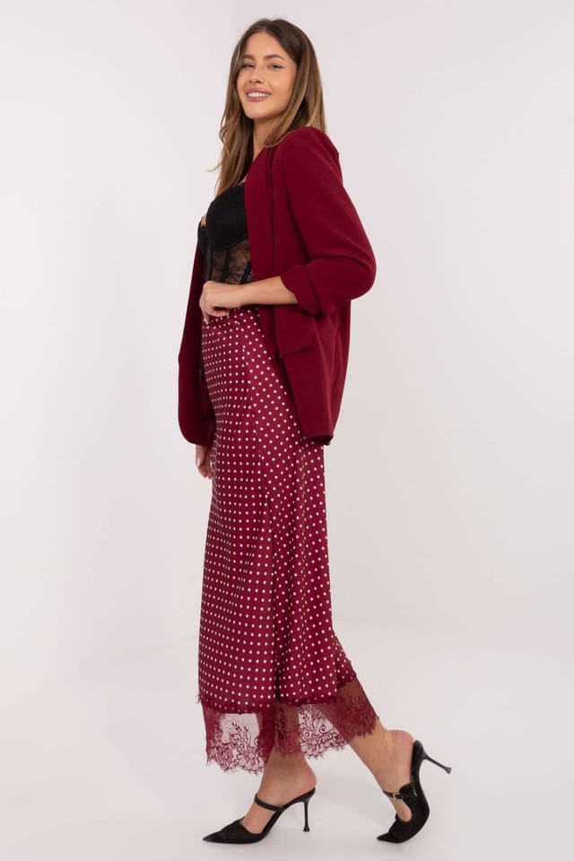 Love Lace Love Lace Women's Polka Dot Midi Lace Hem Skirt with Elastic in Red - 2
