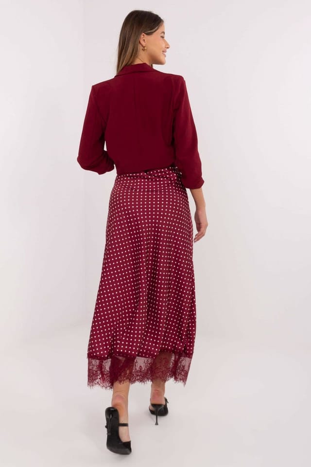 Love Lace Love Lace Women's Polka Dot Midi Lace Hem Skirt with Elastic in Red - 3