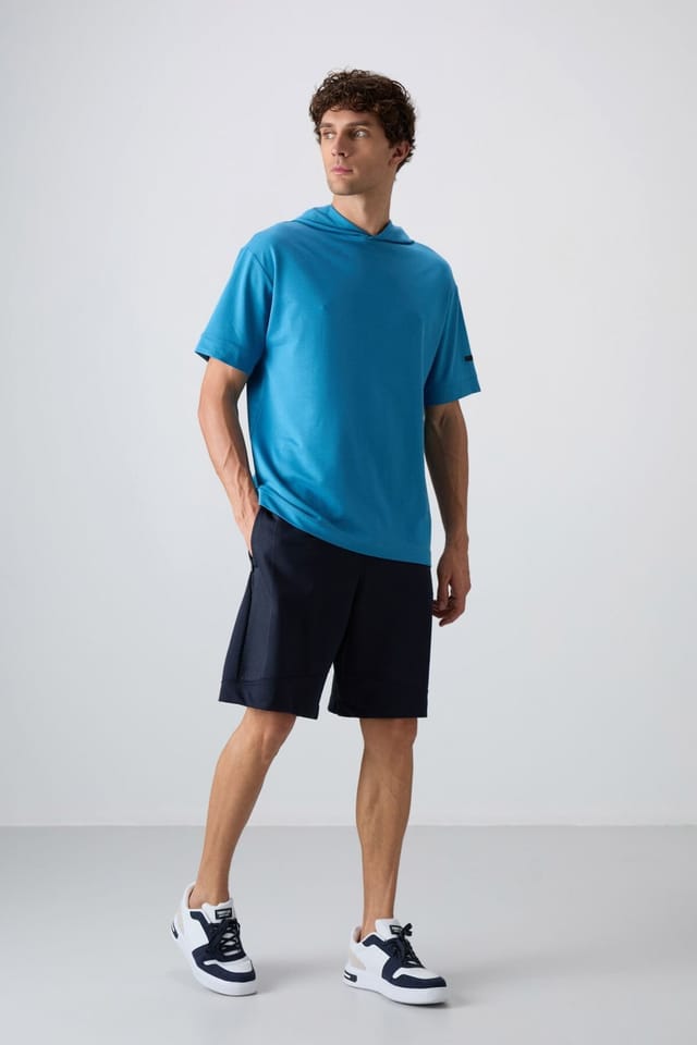 Tommy Life Tommy Life Men's Oversized Hooded Short-Sleeve T-Shirt in Blue - 2