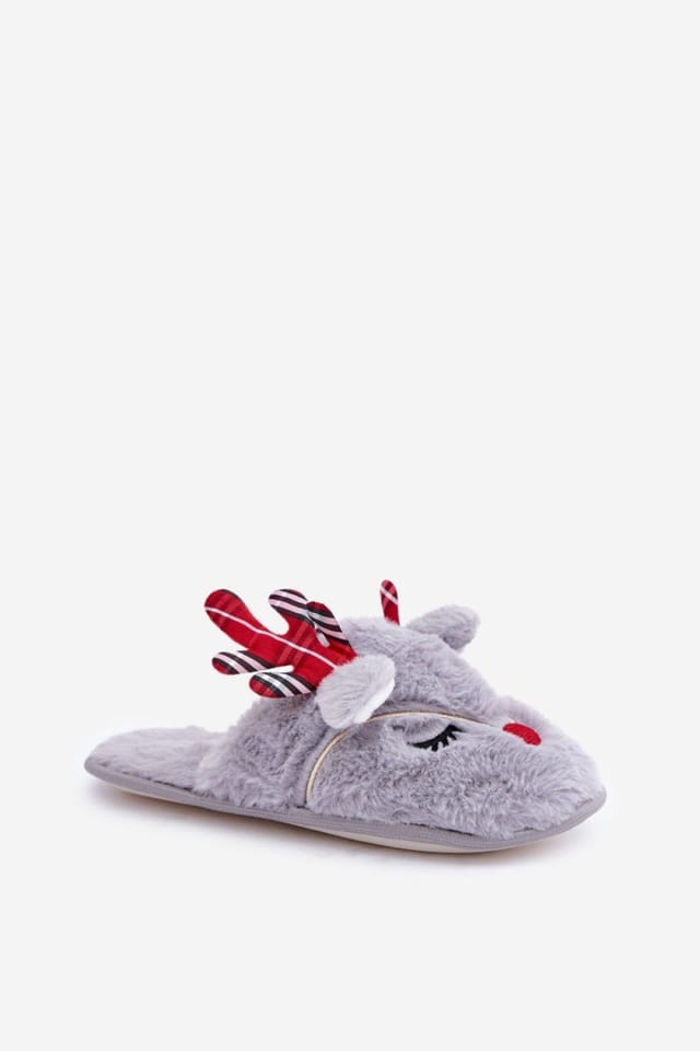 Love Lace Love Lace Women's Holiday Reindeer Fur Slippers for Soft Cozy Winter Evenings in Grey - 2