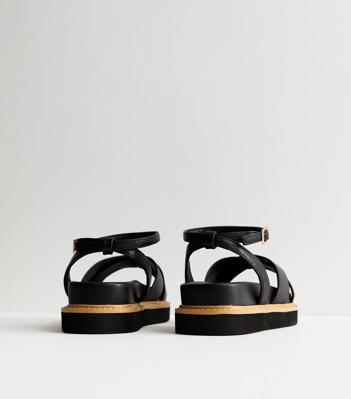 New Look Women's Wide Fit Black Faux Leather Crossover Strap Sandals Vegan New Look - 4