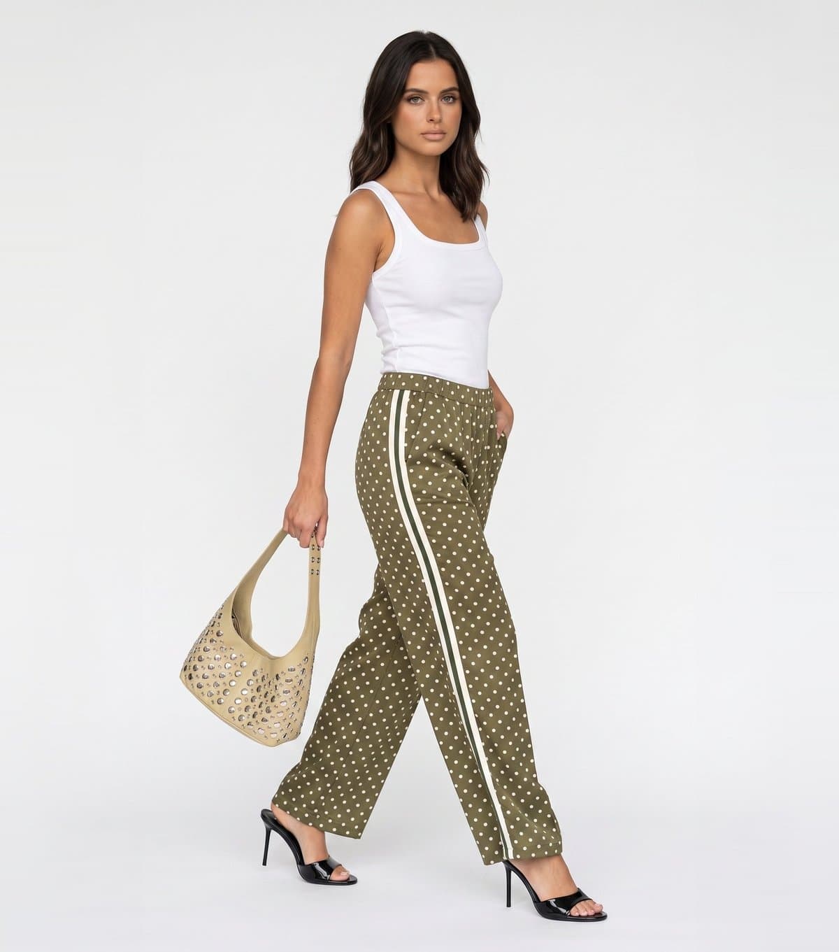 Urban Bliss Women's Light Green Polka Dot Side Stripe Wide Leg Trousers Urban Bliss New Look