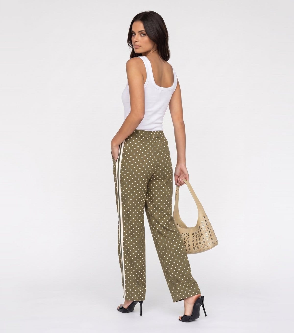 Urban Bliss Women's Light Green Polka Dot Side Stripe Wide Leg Trousers Urban Bliss New Look - 4