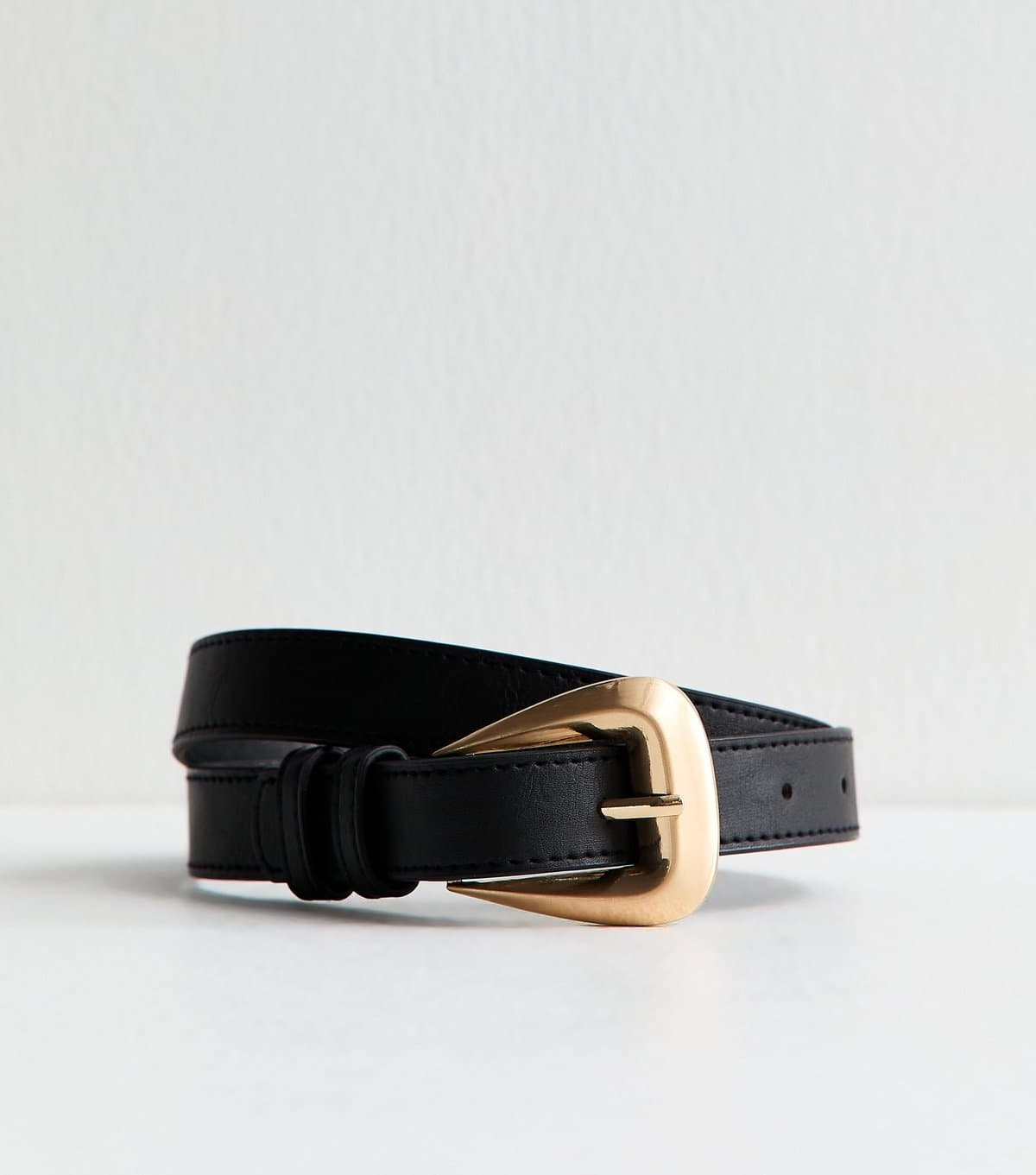 New Look New Look Black Faux Leather Belt with Gold Buckle