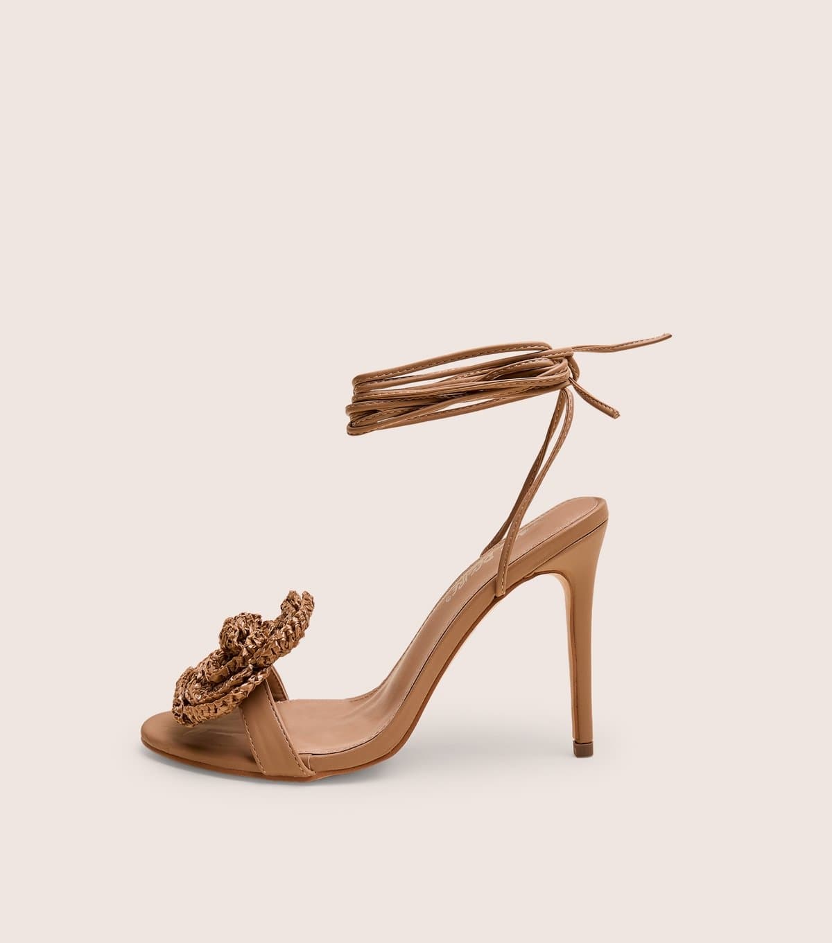 Public Desire Public Desire Tan Karla Faux Leather Raffia Lace-Up Sandals