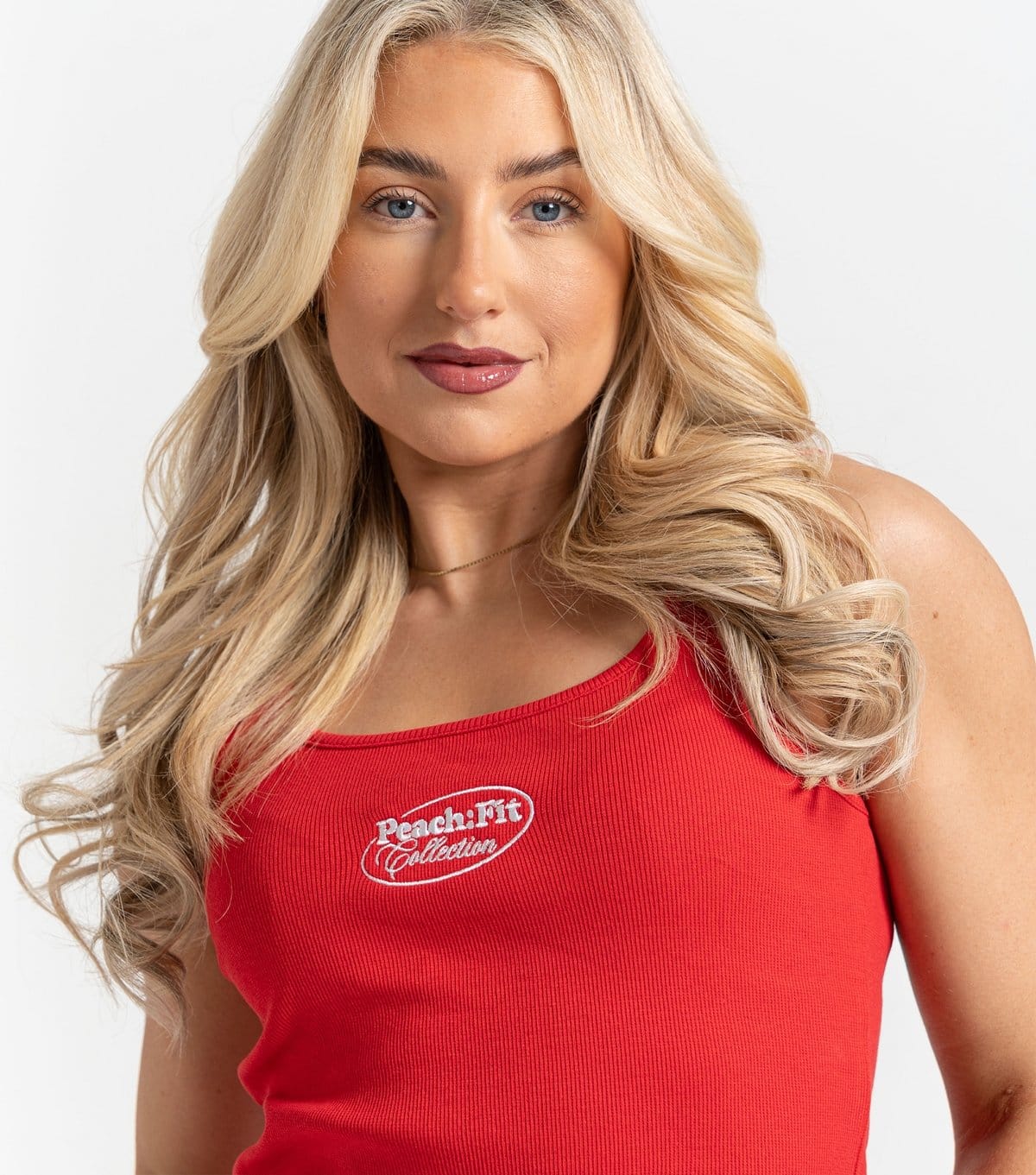Peach Fit Women's Bright Red Ribbed Logo Laelia Tank Top Peach Fit New Look - 4
