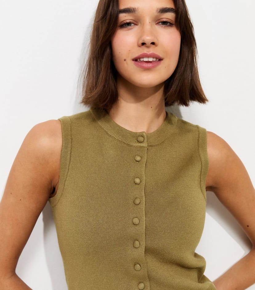 New Look Women's Light Khaki Compact Knit Button Through Waistcoat New Look - 1