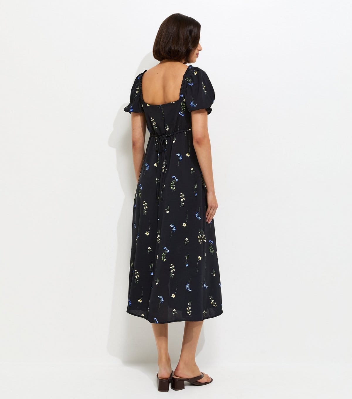 New Look Women's Black Floral Print Milkmaid Midi Dress New Look - 4