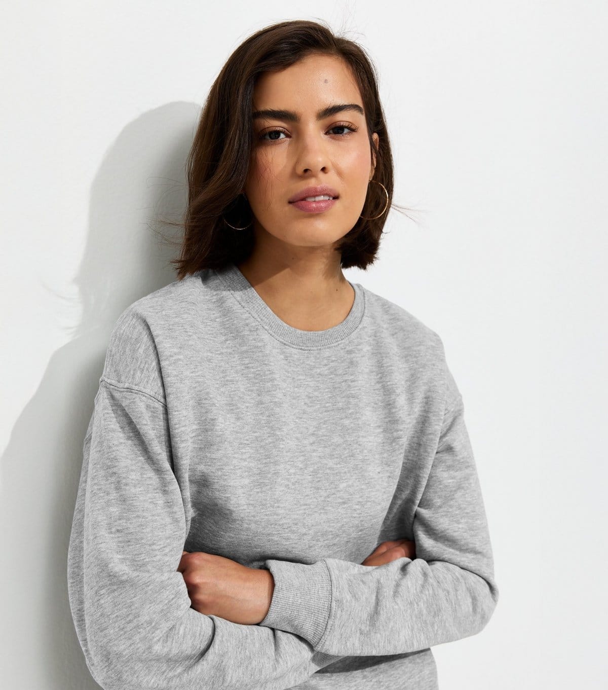 New Look Grey Marl Cotton-Rich Crew Neck Sweatshirt