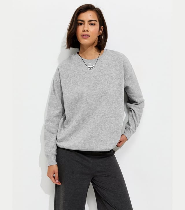 New Look Women's Grey Marl Cotton Rich Crew Neck Sweatshirt New Look - 2