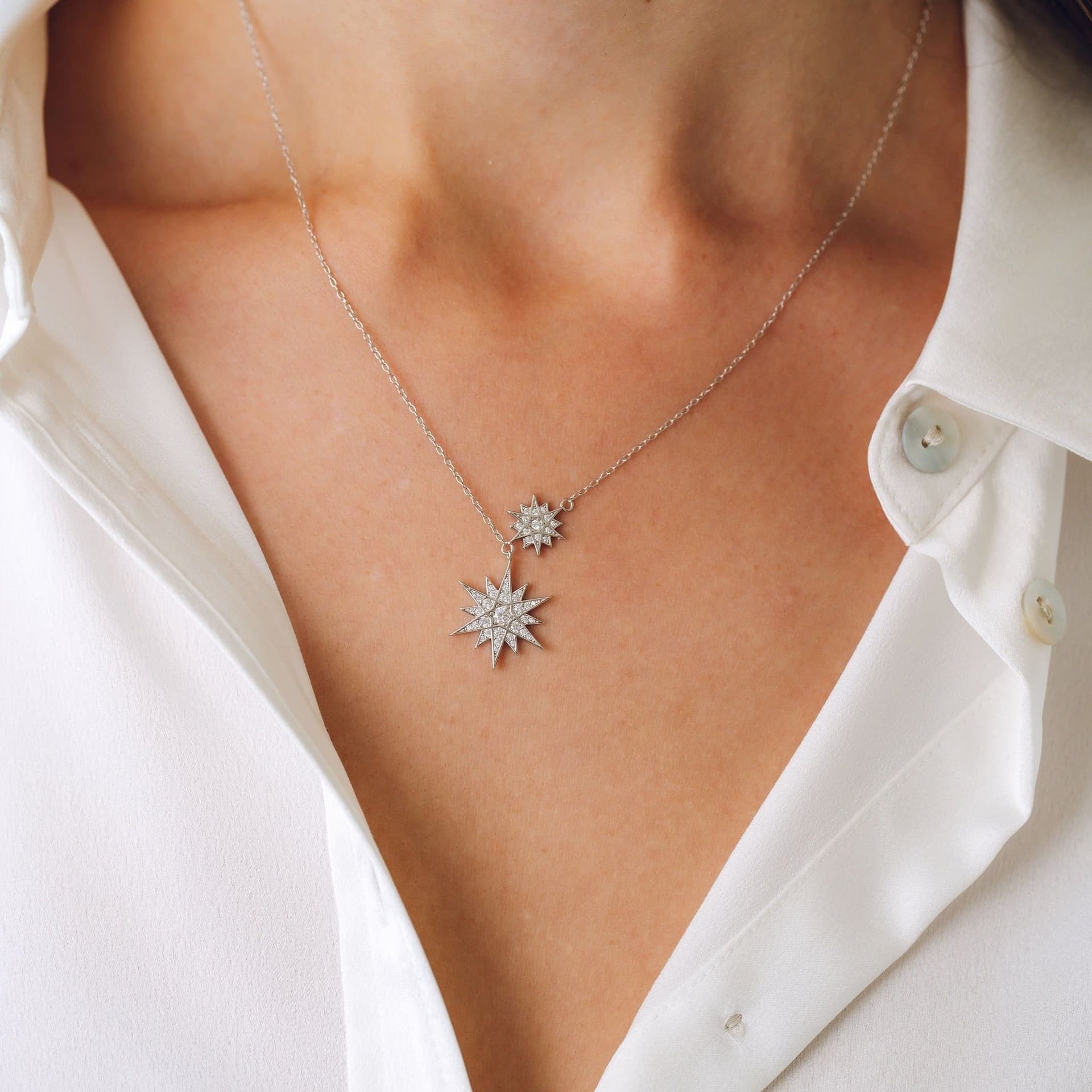 Gold Trip Gold Trip Women's Celestial Double Star Necklace in Silver