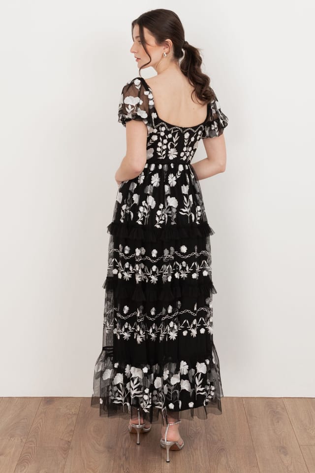 Maya Deluxe Maya Deluxe Women's Floral Embroidered Short Sleeve Midaxi Dress in Black - 2