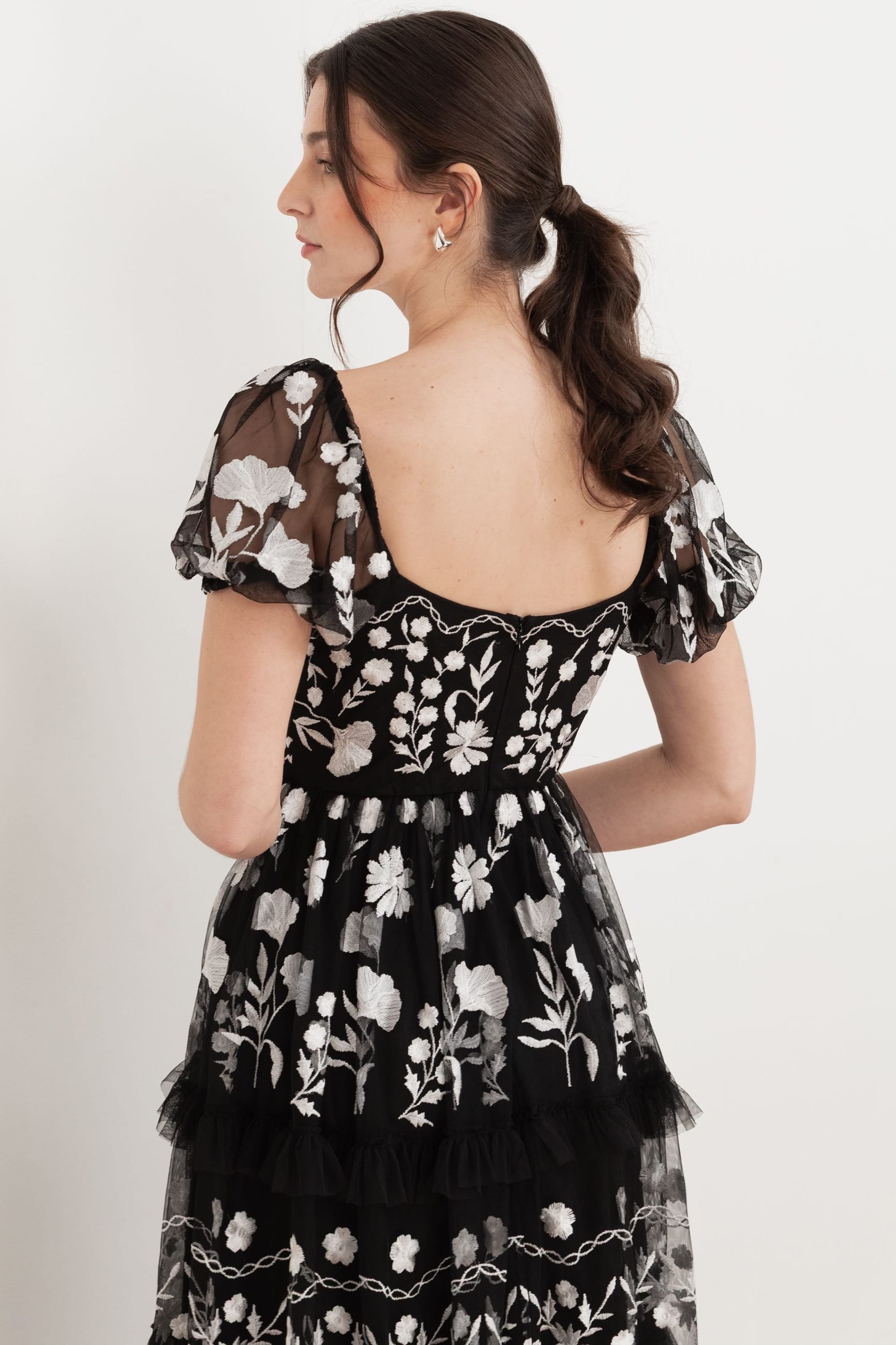 Maya Deluxe Maya Deluxe Women's Floral Embroidered Short Sleeve Midaxi Dress in Black - 4