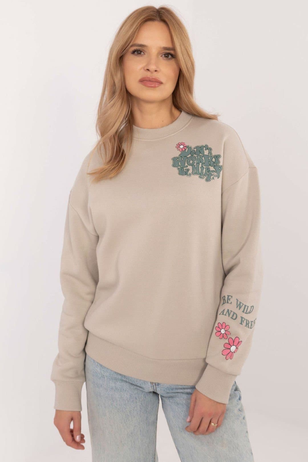 Love Lace Love Lace Women's Soft Cotton Blend Sweatshirt with Print in Beige