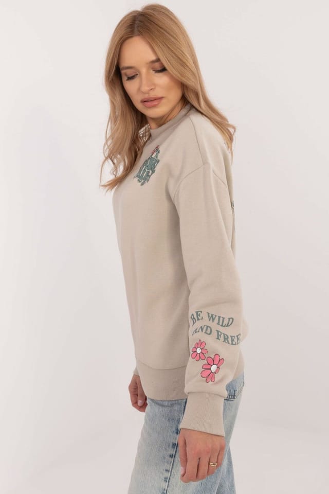Love Lace Love Lace Women's Soft Cotton Blend Sweatshirt with Print in Beige - 2