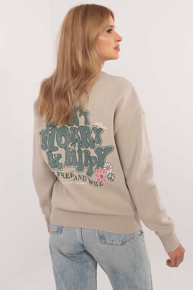 Love Lace Love Lace Women's Soft Cotton Blend Sweatshirt with Print in Beige - 3