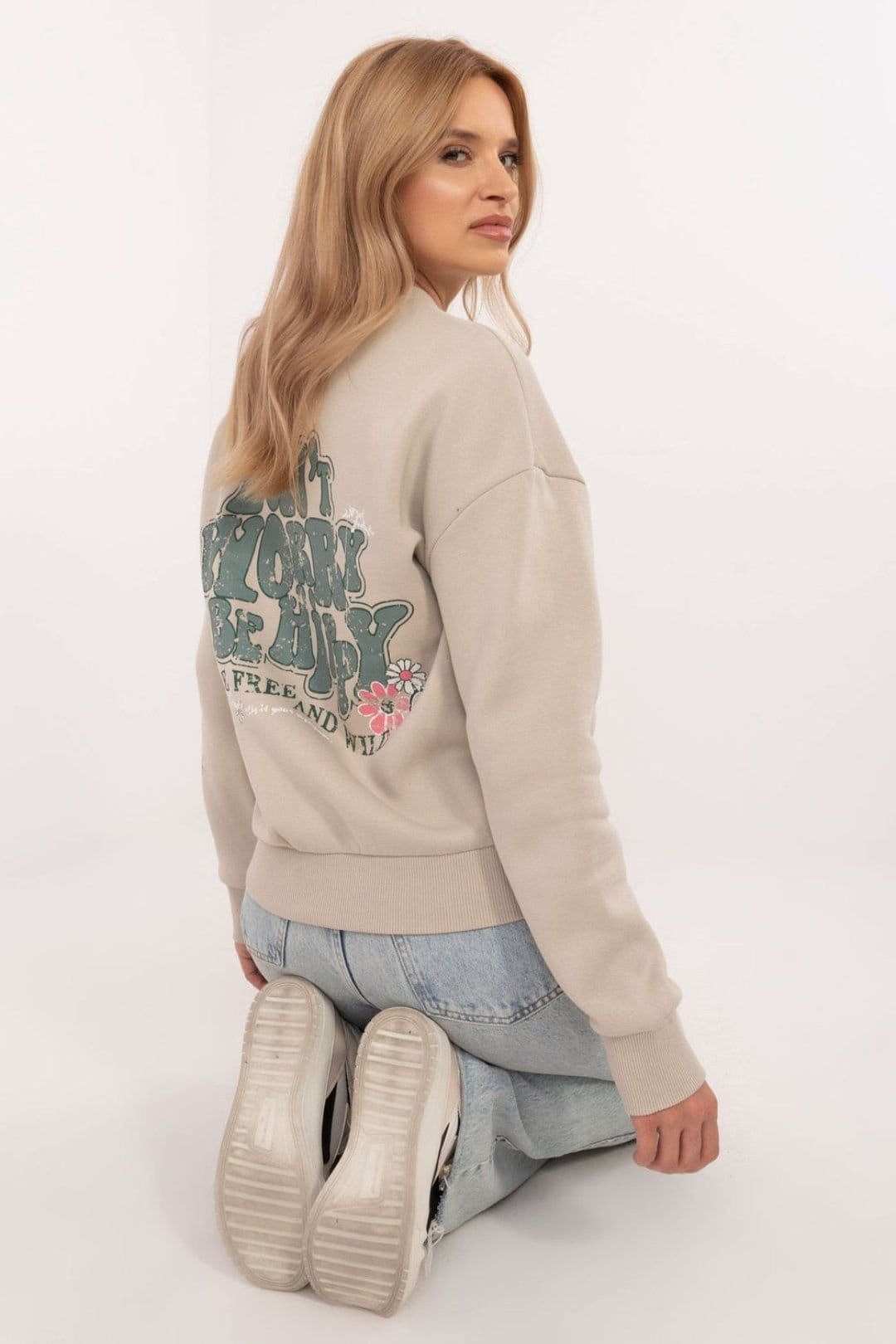 Love Lace Love Lace Women's Soft Cotton Blend Sweatshirt with Print in Beige - 4