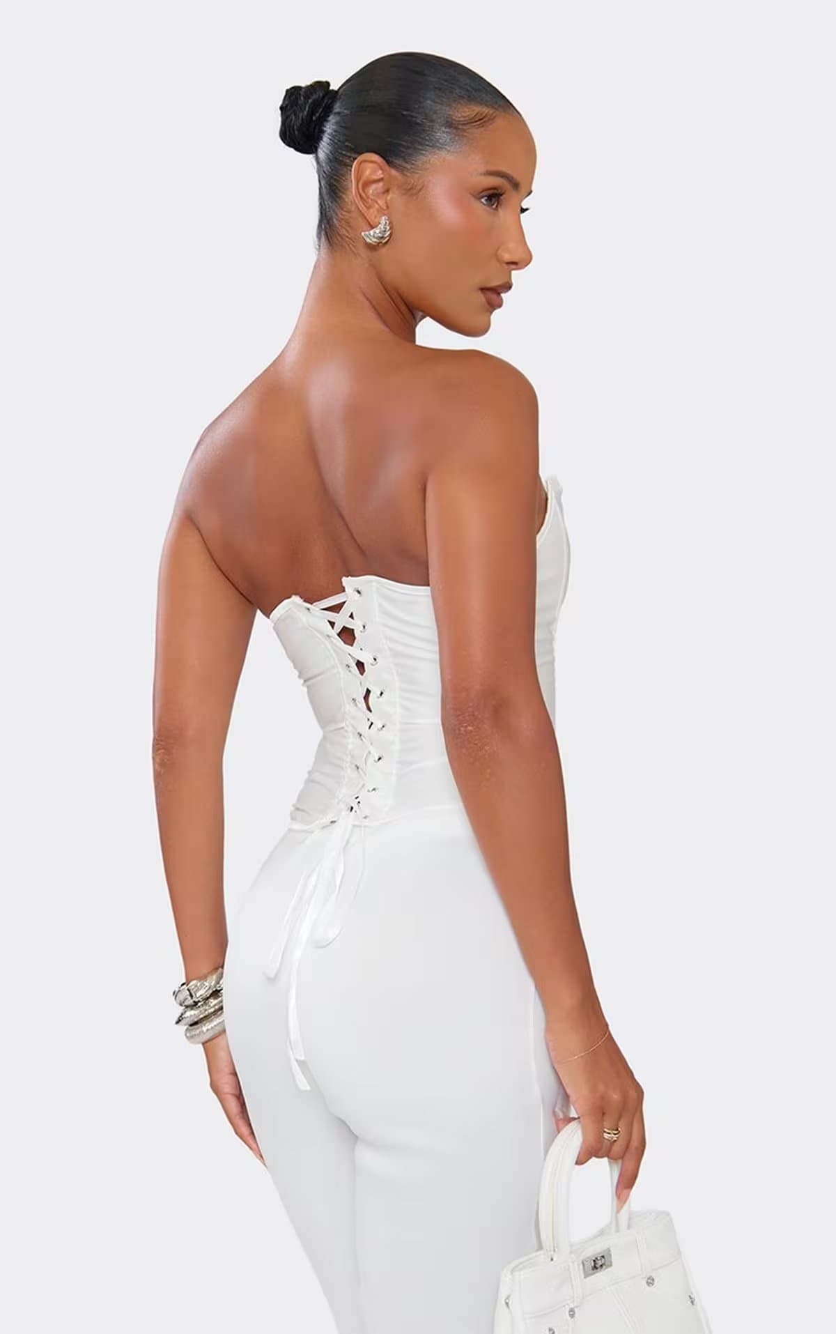 EGO Bandeau Lace Trim Corset In White., Women's Size UK 6