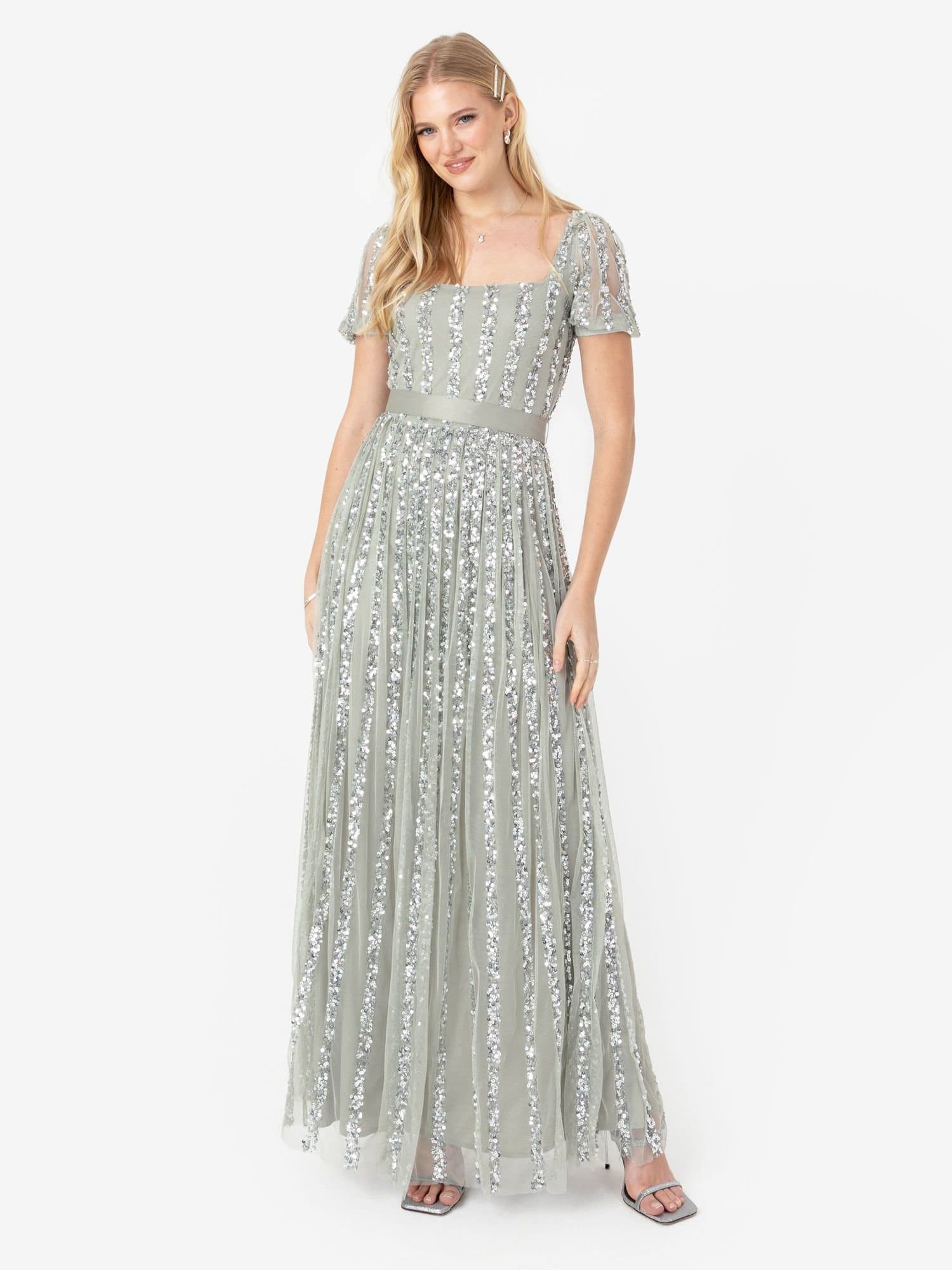 Maya Deluxe Maya Deluxe Women's Embellished Square Neck Maxi Dress in Mint