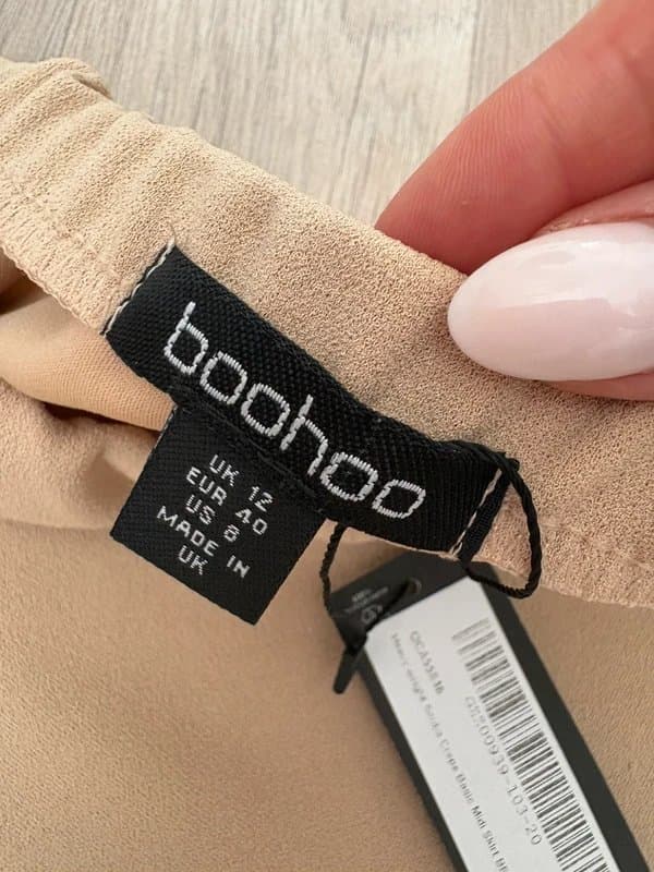 Boohoo Boohoo Beige Midi Pencil Skirt UK 12 BNWT Office Smart Casual Stretch Minimalist Capsule