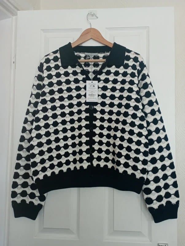 Oliver Bonas Oliver Bonas | Black white stitch collared buttoned knit jacket UK M 12-14 BNWT £75