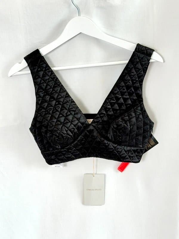 Emilio Pucci Emilio Pucci black quilted silk bralette NWT designer cropped top made in Italy