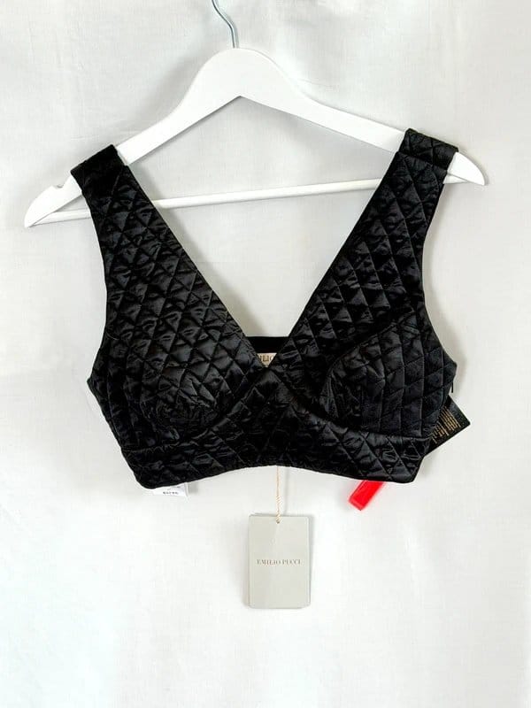 Emilio Pucci Black Quilted Silk Bralette NWT Designer Cropped Top