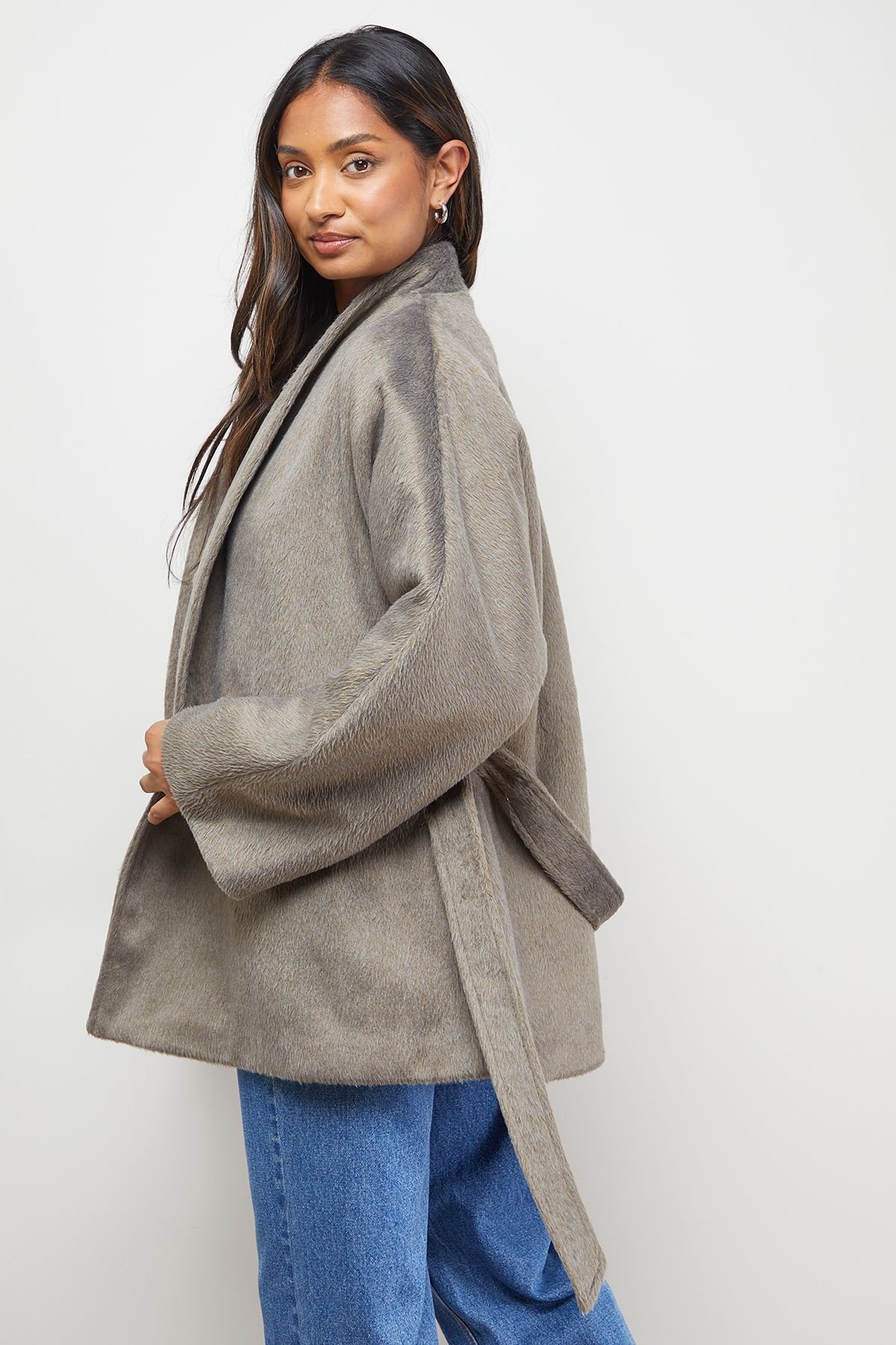 Oasis Oasis Women's Wrap Detail Belted Short Coat in Grey - 3