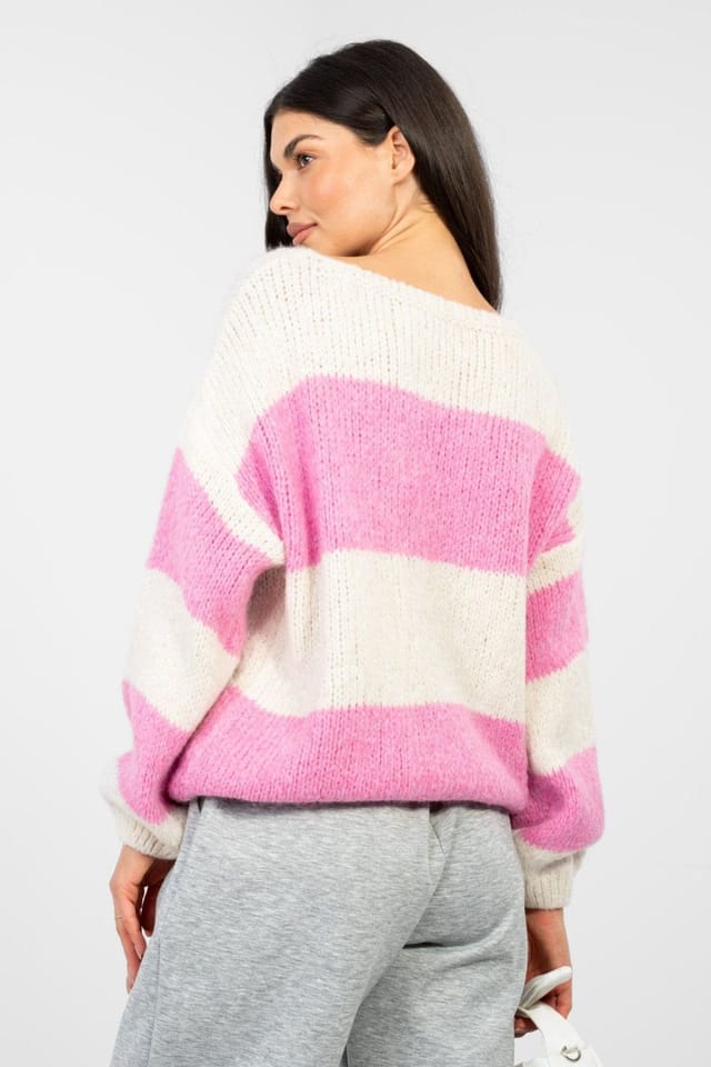 Love Lace Love Lace Women's Stylish Striped Oversized Sweater for Everyday in Pink - 3