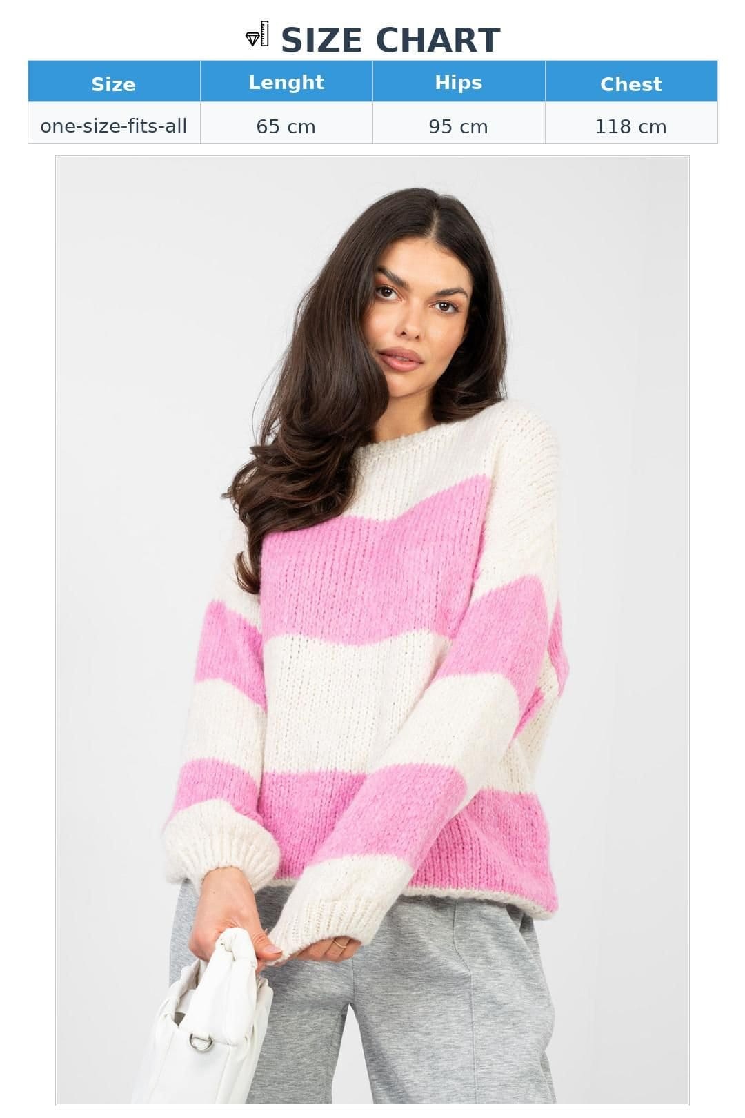 Love Lace Love Lace Women's Stylish Striped Oversized Sweater for Everyday in Pink - 4
