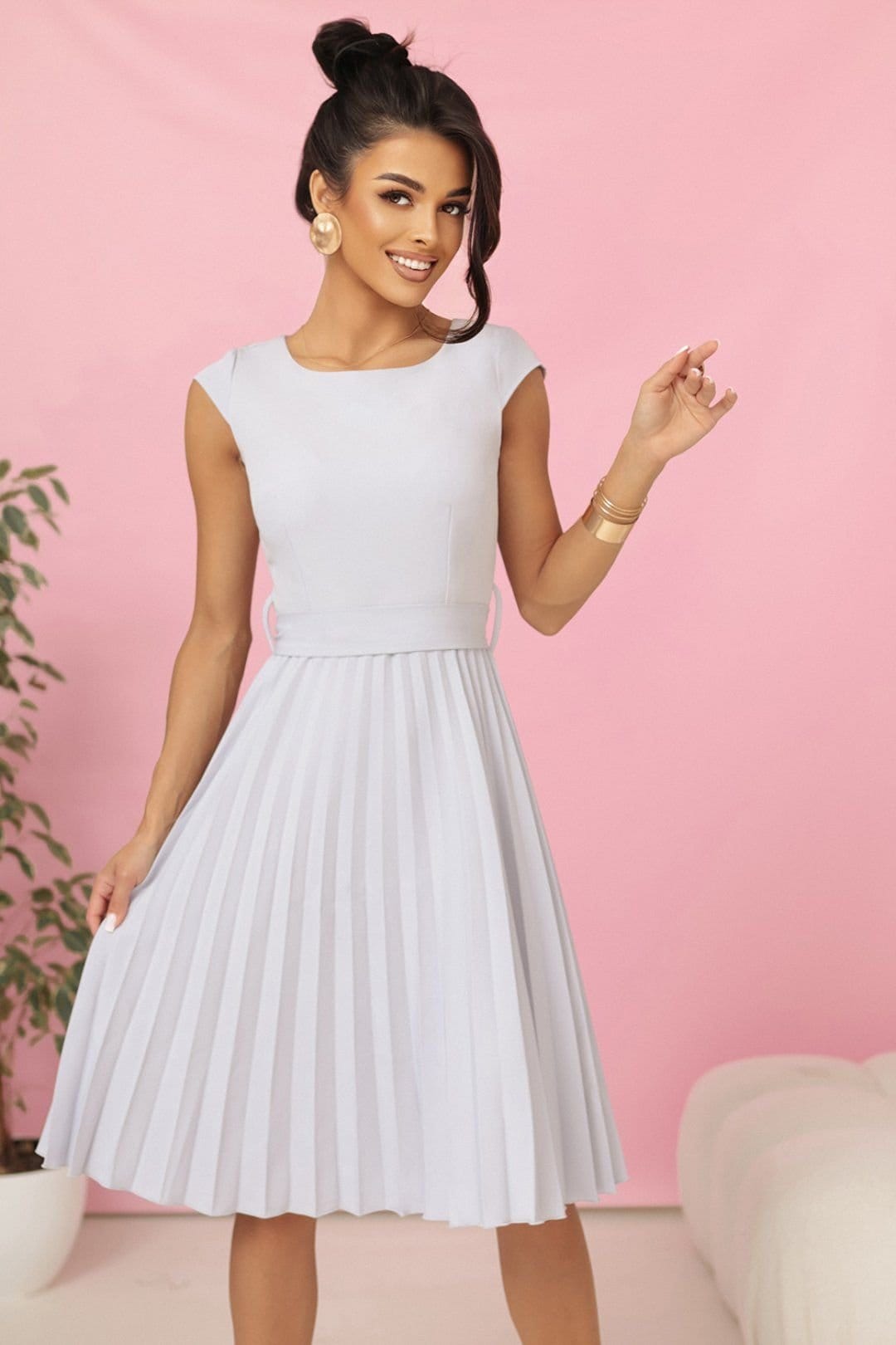Love Lace Grey Pleated Midi Dress for Special Occasions