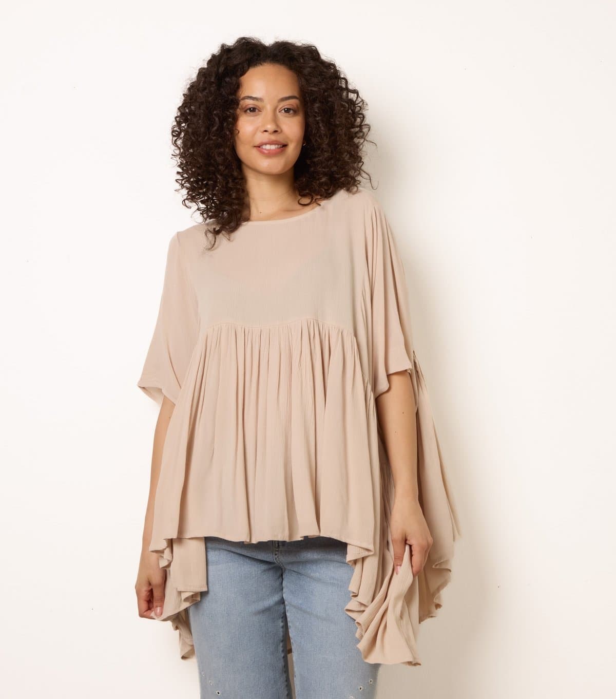 Blue Vanilla Women's Stone Gathered Oversized Top Blue Vanilla New Look