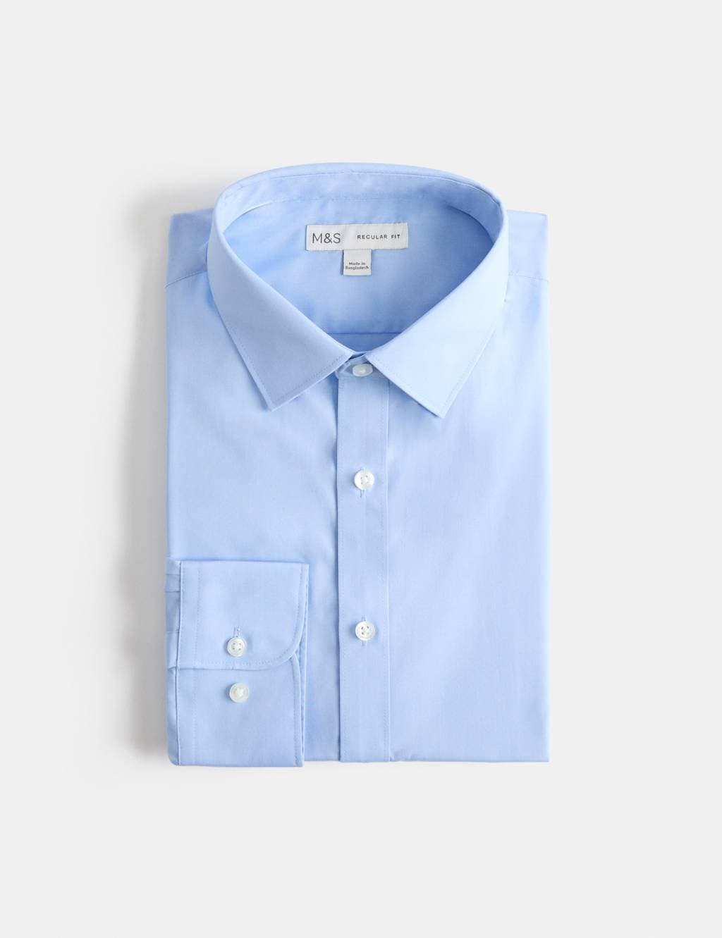 Marks & Spencer M&S Regular Fit Easy Iron Cotton Blend Shirt Mid Blue