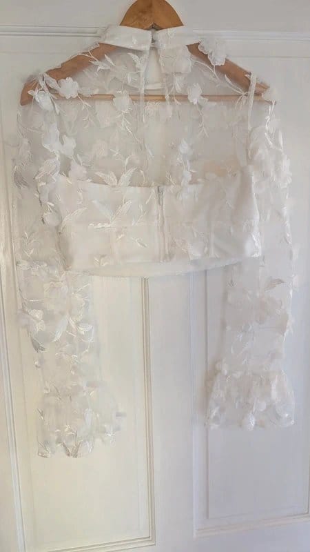 ASOS Luxe White Embellished 3D Flower Crop Top