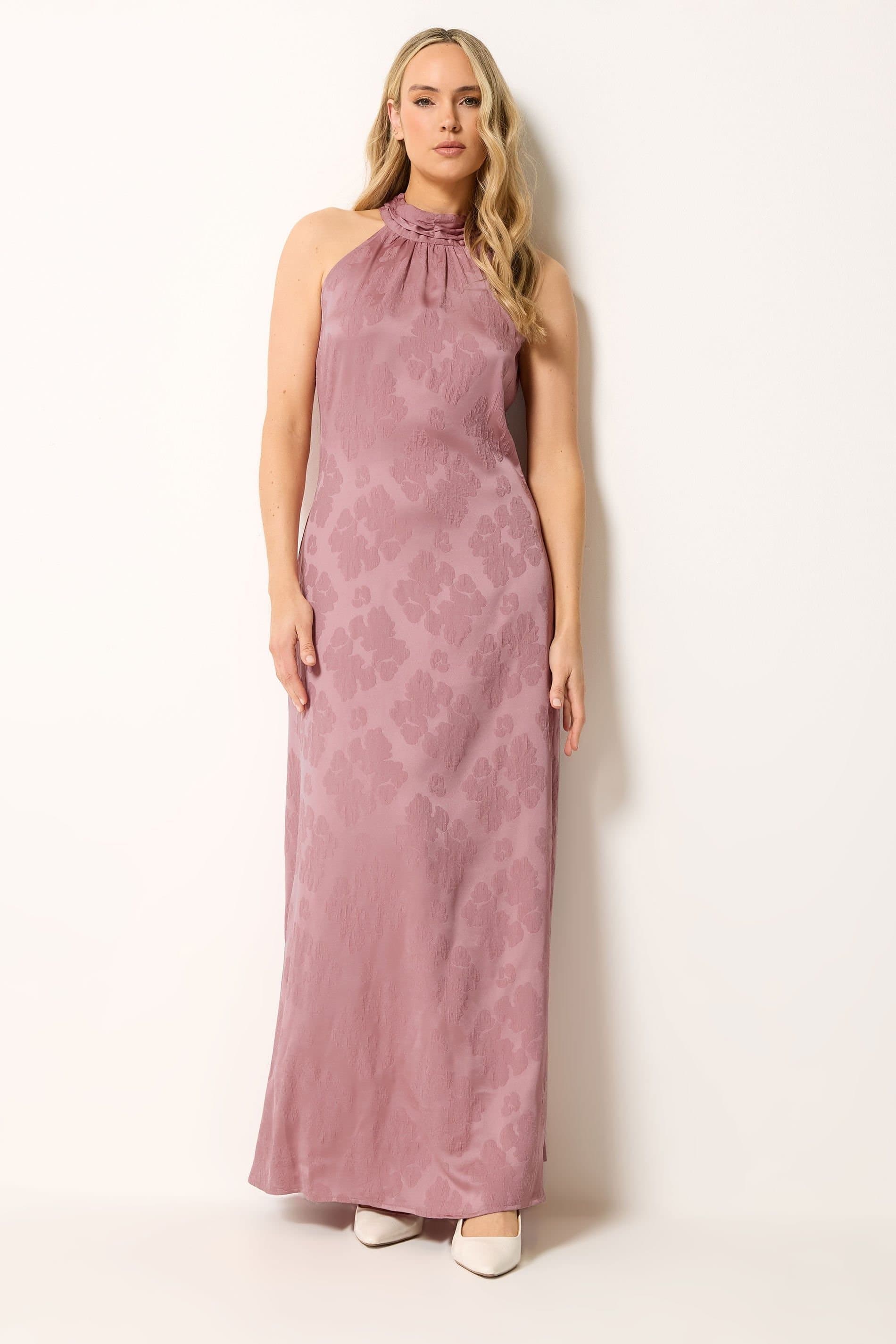 Long Tall Sally Long Tall Sally Women's Tall Jacquard Halterneck Maxi Dress in Pink