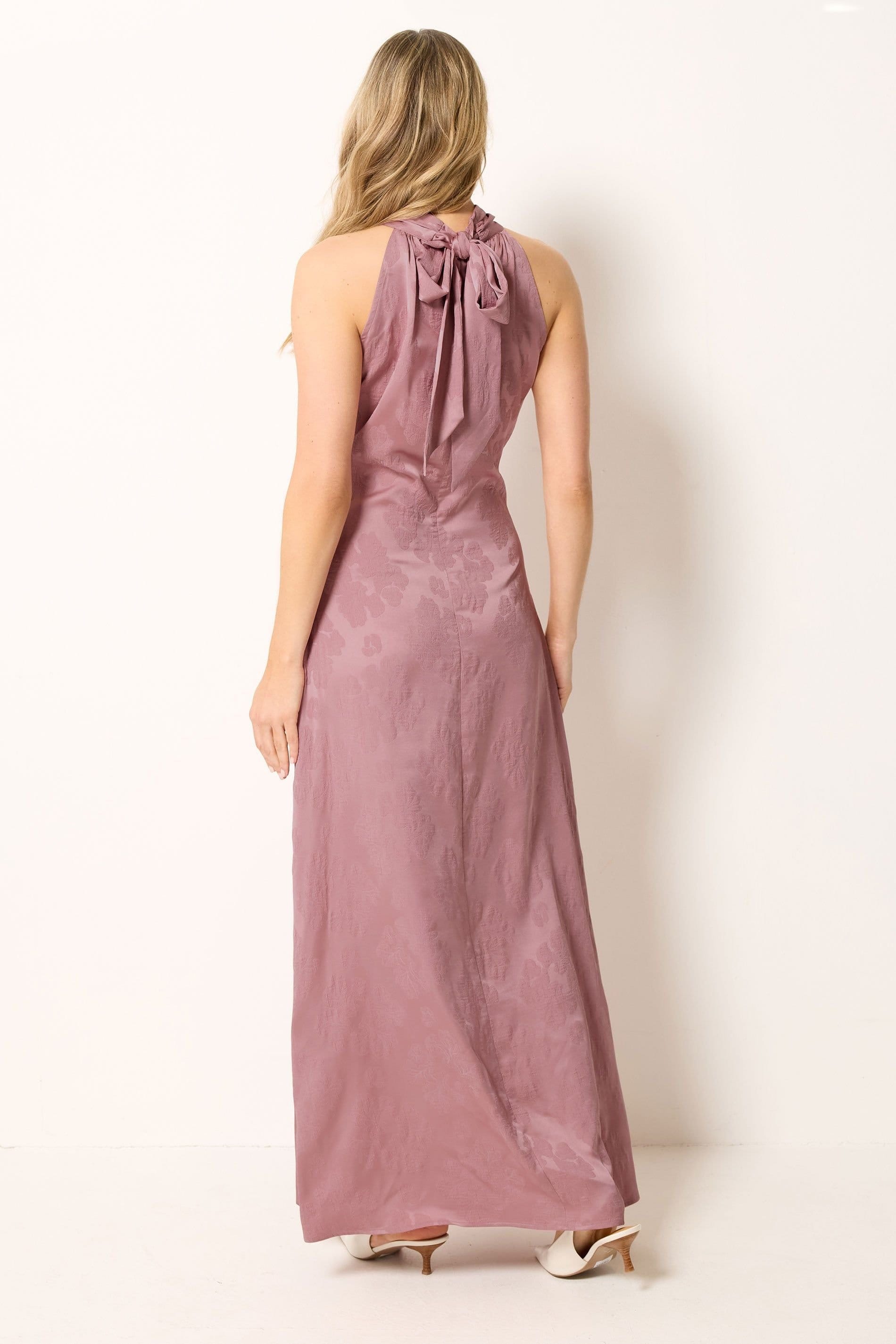 Long Tall Sally Long Tall Sally Women's Tall Jacquard Halterneck Maxi Dress in Pink - 4