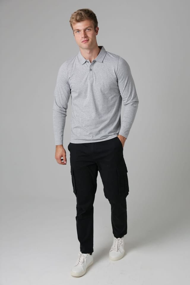 Tokyo Laundry Tokyo Laundry Men's Long Sleeve Cotton Polo Shirt in Light Grey - 3