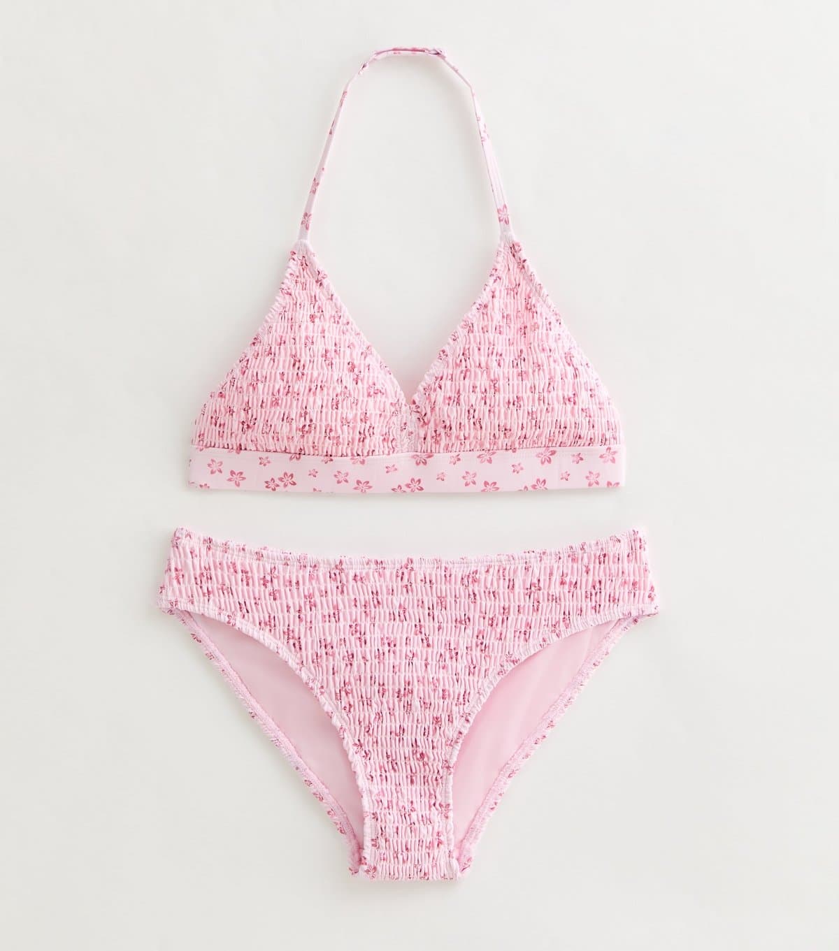 New Look Girls' Light Pink Floral Shirred Bikini Set New Look