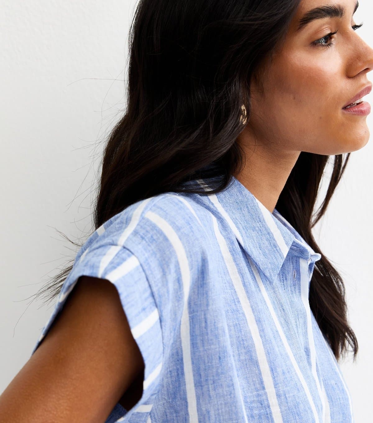 New Look Women's Blue Striped Tie Front Shirt New Look