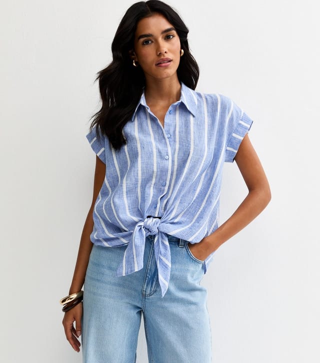 New Look Women's Blue Striped Tie Front Shirt New Look - 2