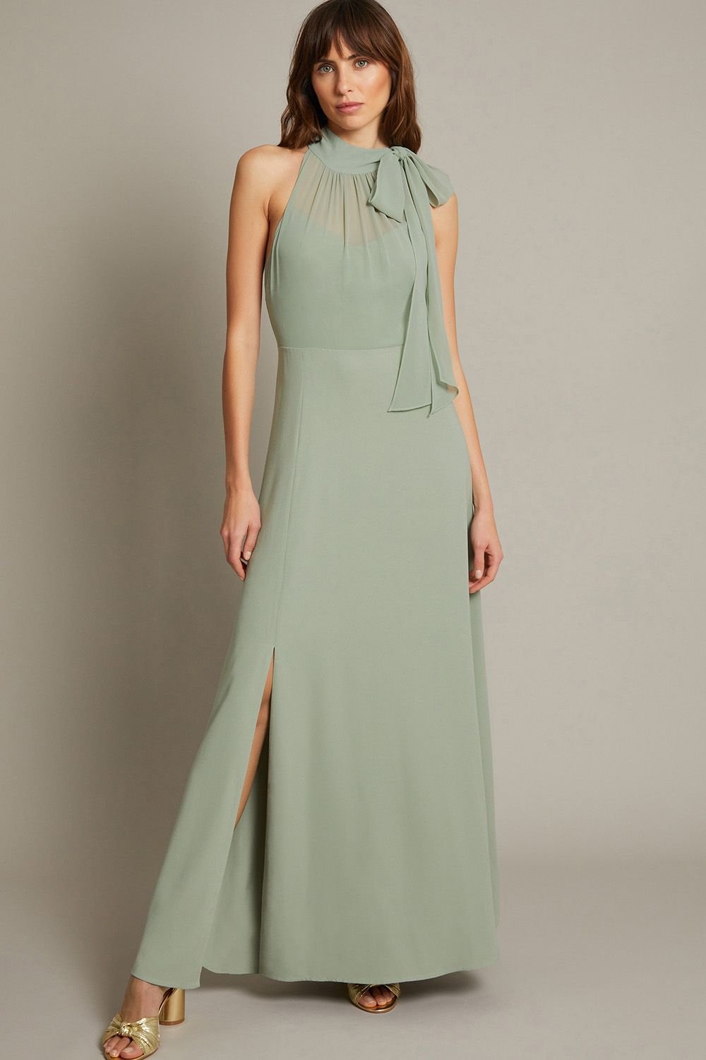 Monsoon Monsoon Women's Monika Halter Chiffon Maxi Dress Blue in Green - 2